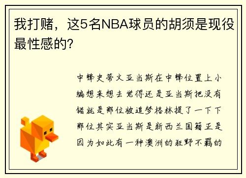我打赌，这5名NBA球员的胡须是现役最性感的？